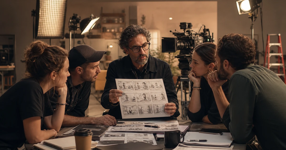 TV commercial production set with director and crew for Pretzel Logic Productions