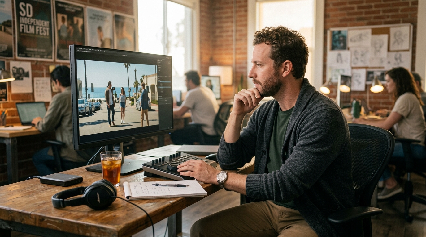 San Diego video production company — director reviewing footage in creative production office