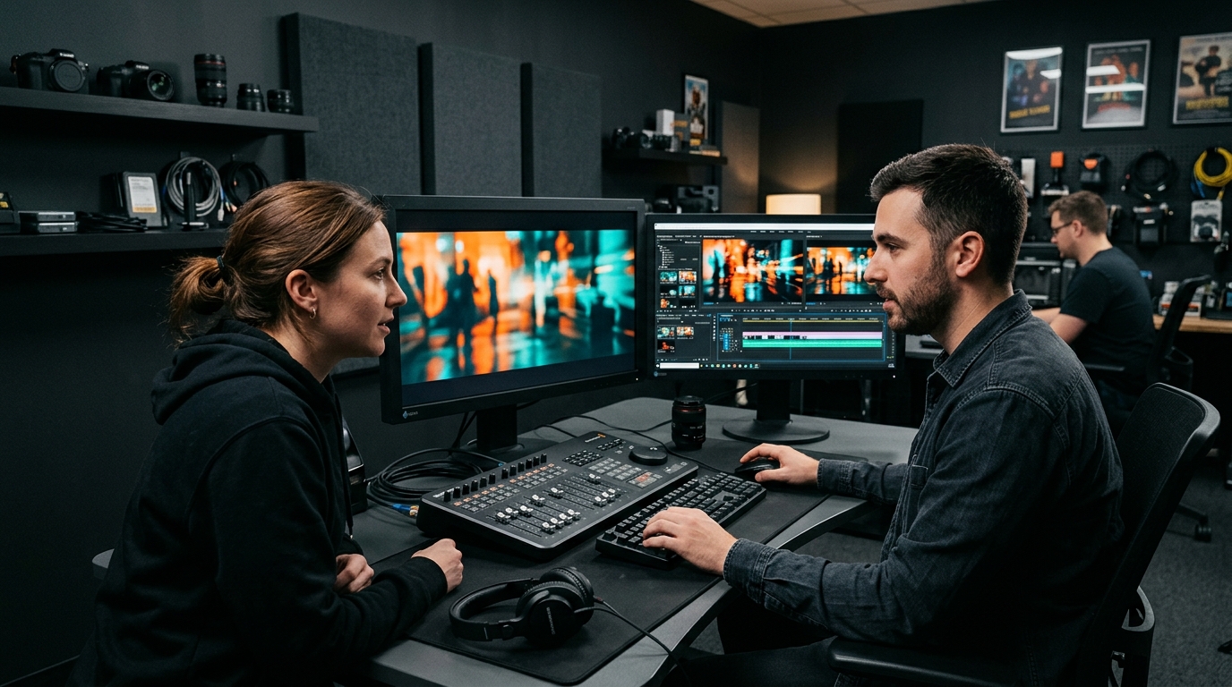 Video post-production editing suite — production companies in san diego review footage