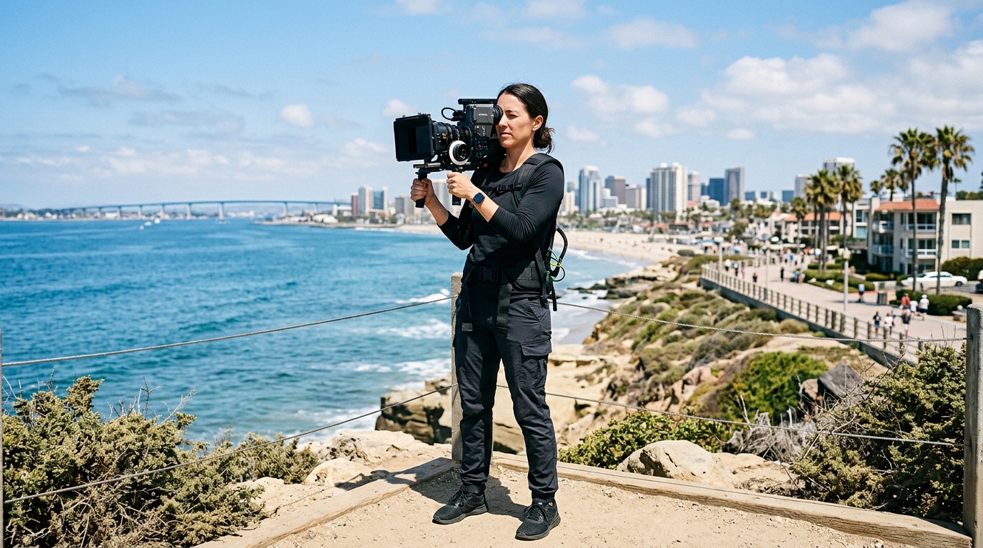 San Diego video production camera operator filming on location — production companies in san diego