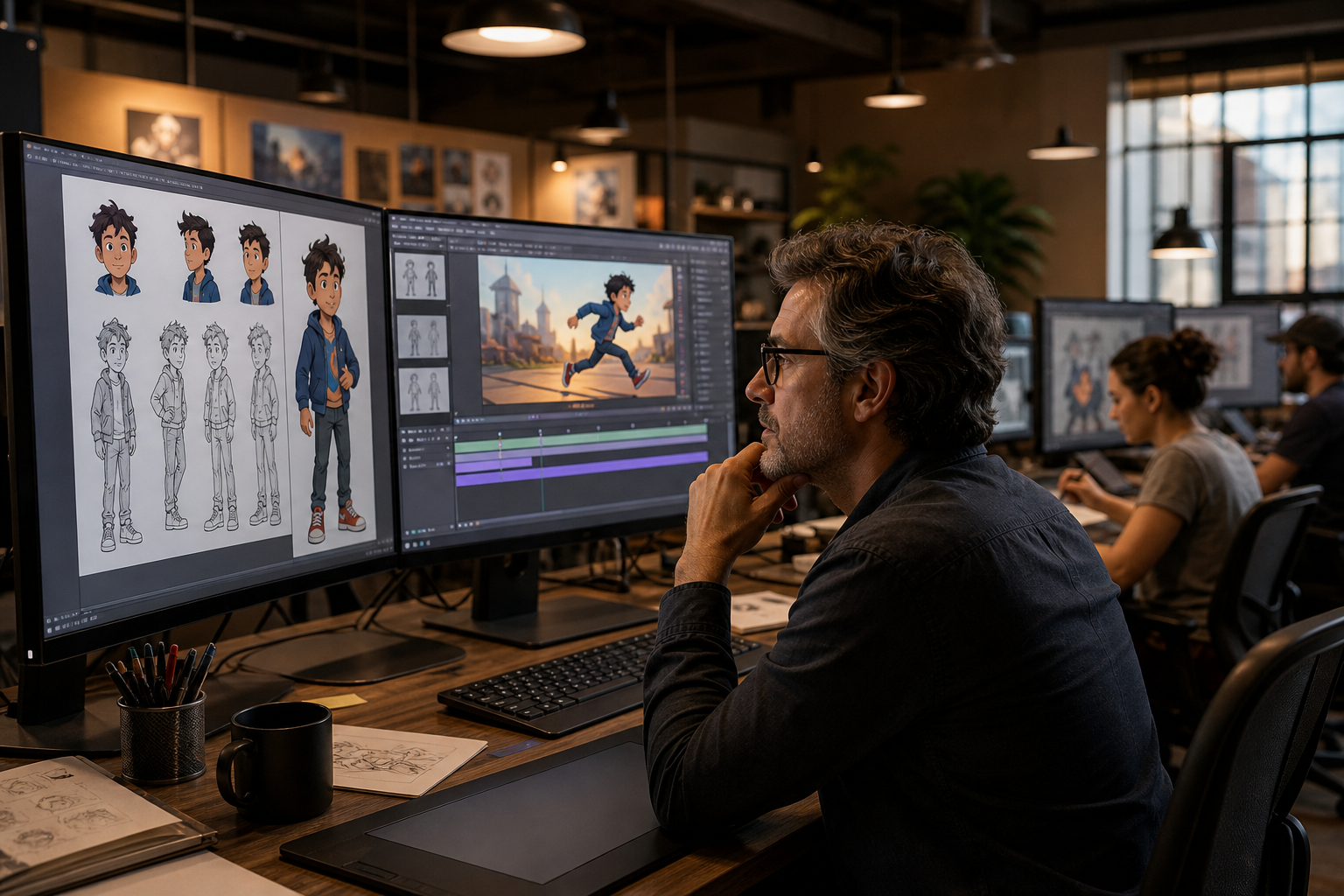 animation video production company professional animation studio with creative team at workstations Pretzel Logic Productions