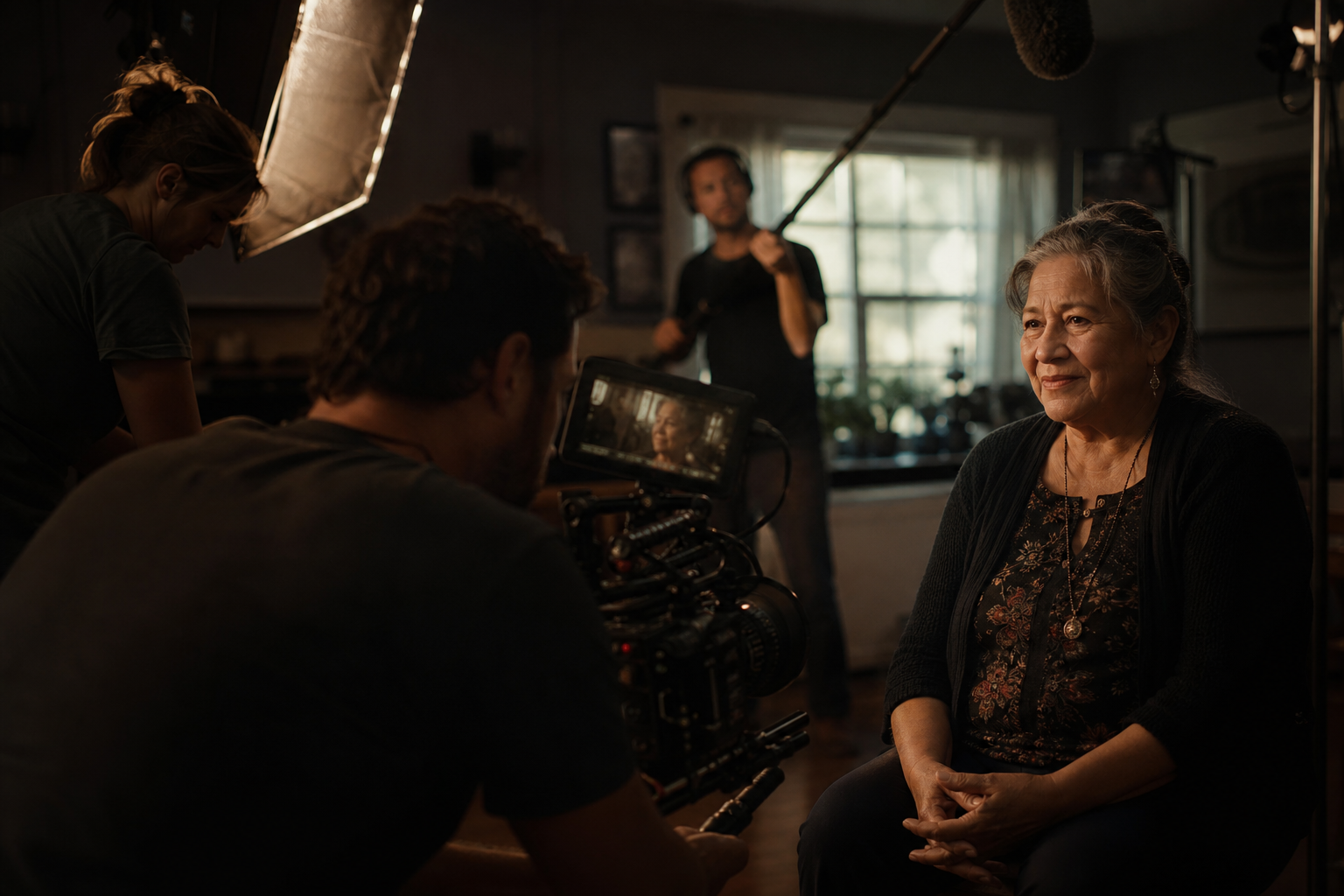 nonprofit video production company professional crew conducting filmed interview for mission-driven documentary at Pretzel Logic Productions