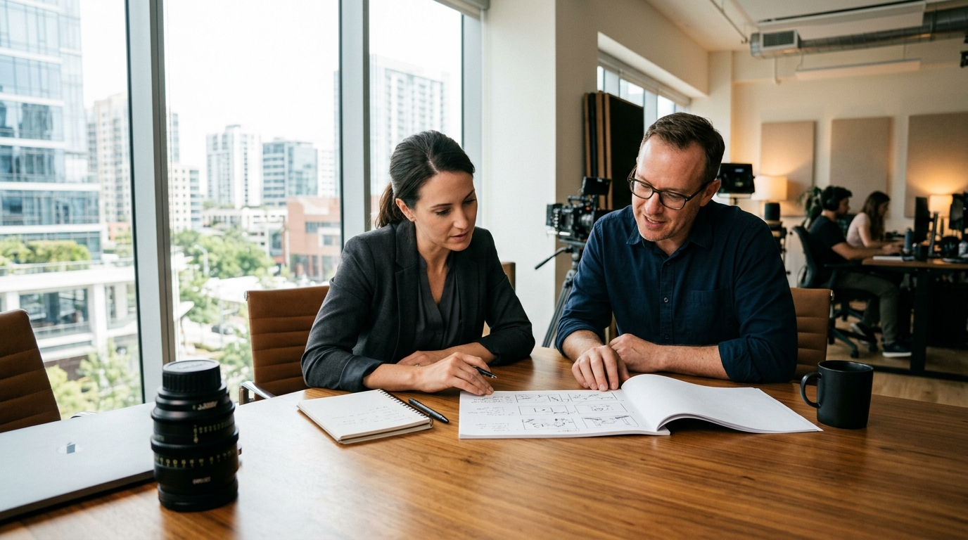 commercial video production services pre-production planning session Pretzel Logic Productions