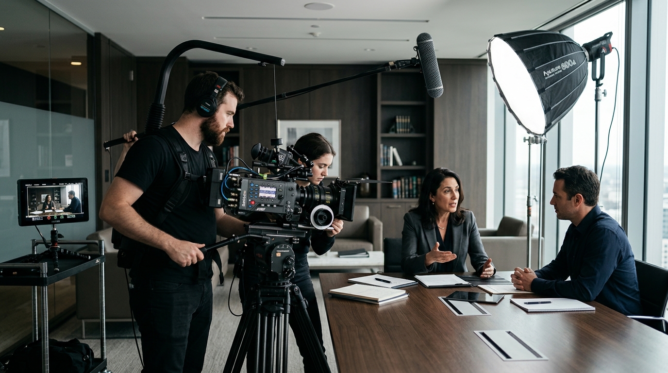 legal video production services professional camera filming law office scene