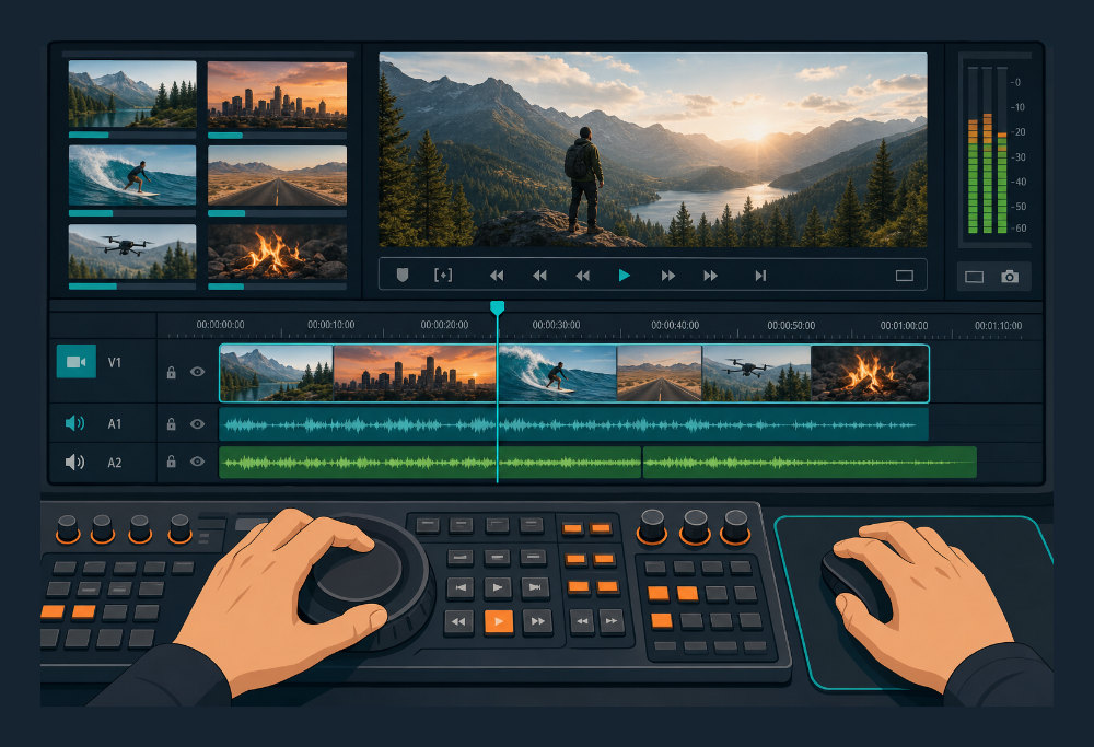 Editing a video in YouTube Studio using professional hardware