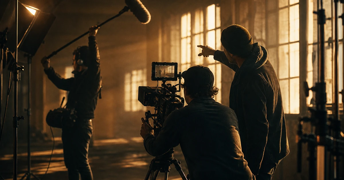 documentary video production crew on location with cinema camera and director Pretzel Logic Productions