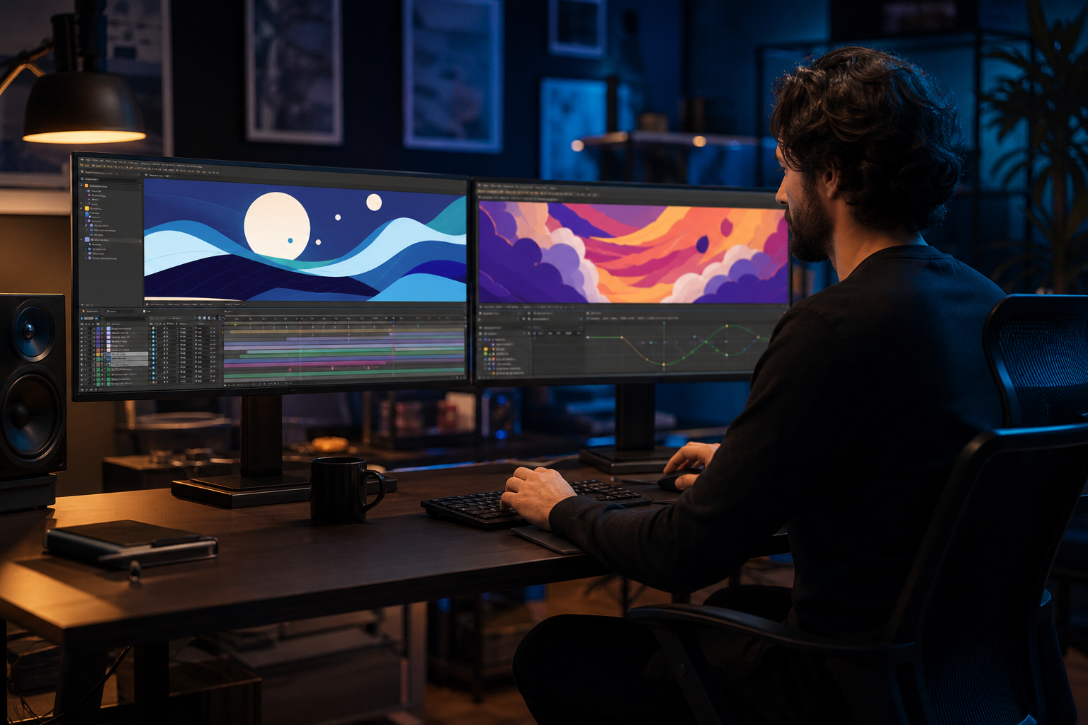 motion graphics company professional animator at workstation Pretzel Logic Productions