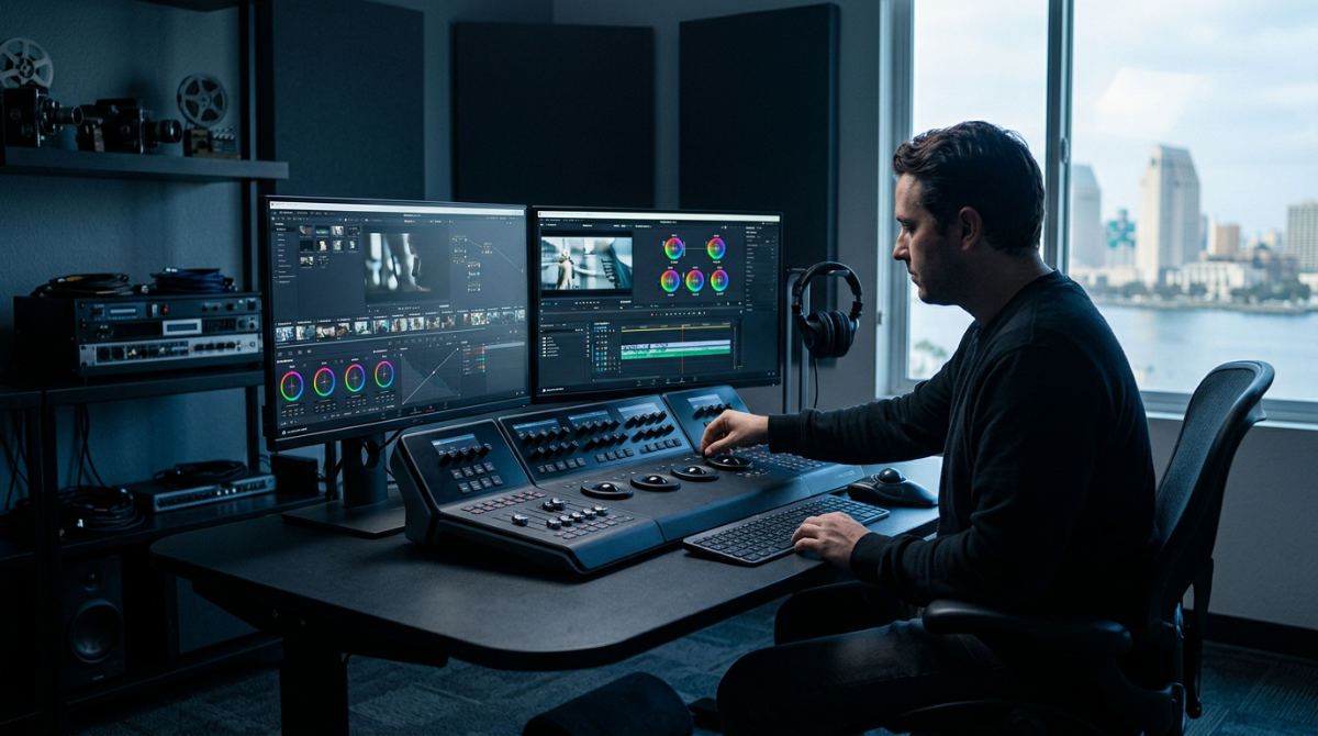 A professional San Diego editing suite utilizing high-end software for post production to edit a commercial campaign.