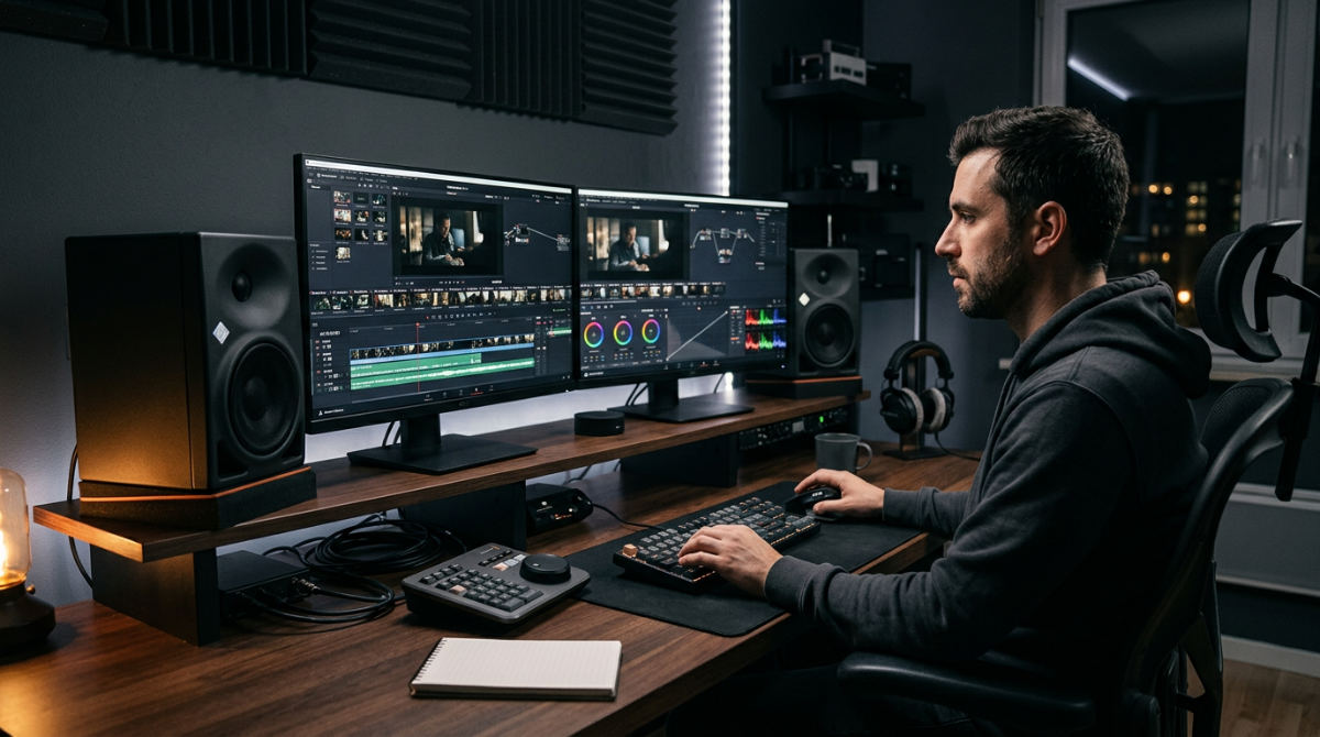 Professional workstation showcasing essential tips on video editing for high-end branding.