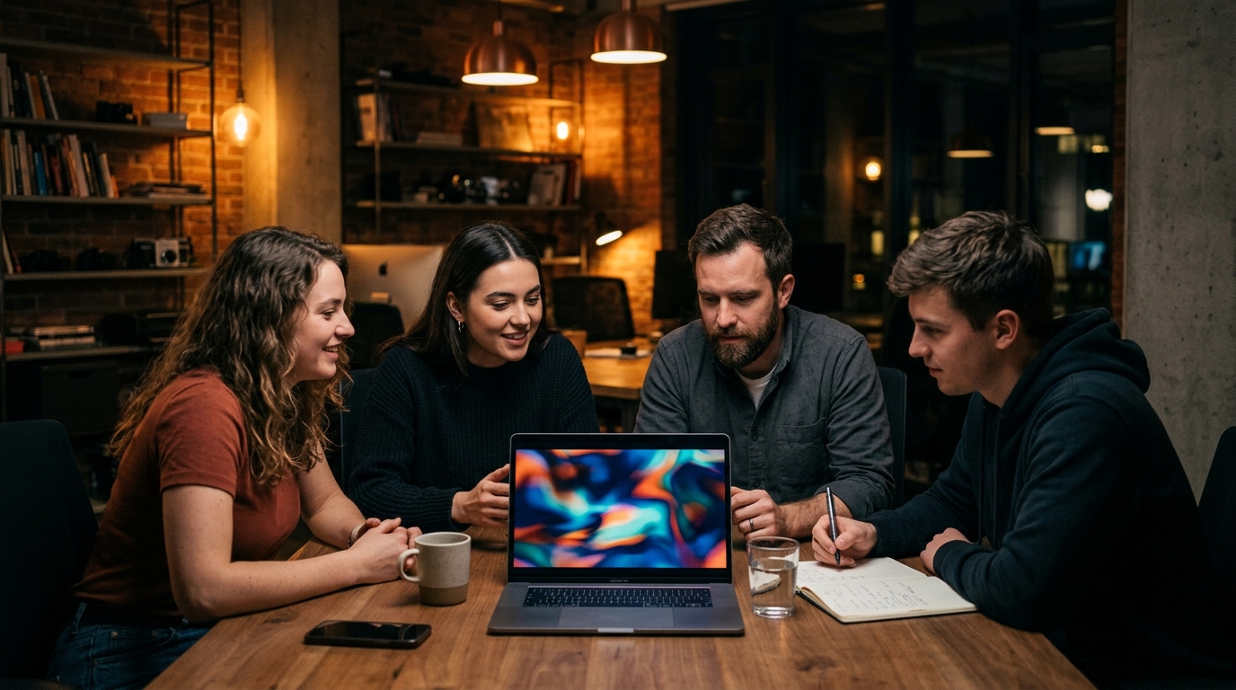 Marketing team planning a video content strategy for Pretzel Logic Productions