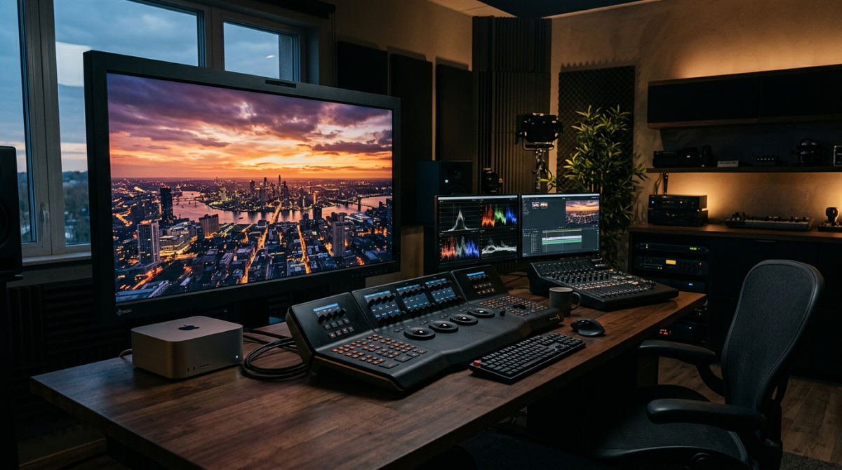 Professional video editing setup featuring DaVinci Resolve free for color grading