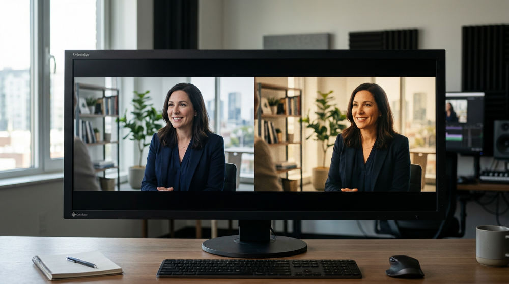 Side by side comparison of raw digital footage and footage enhanced with a professional film color overlay.
