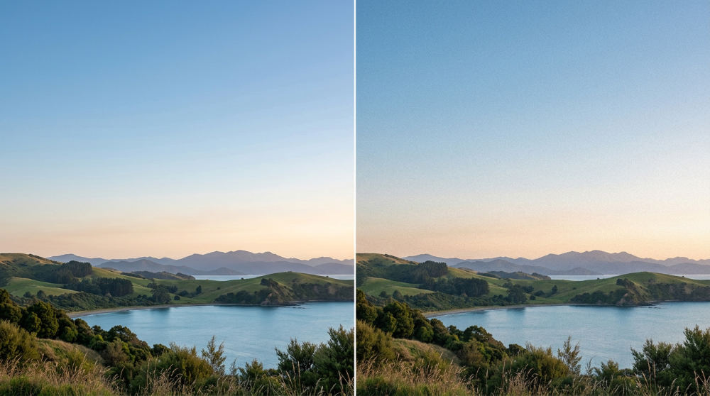 Comparison of digital video with and without a film grain overlay.