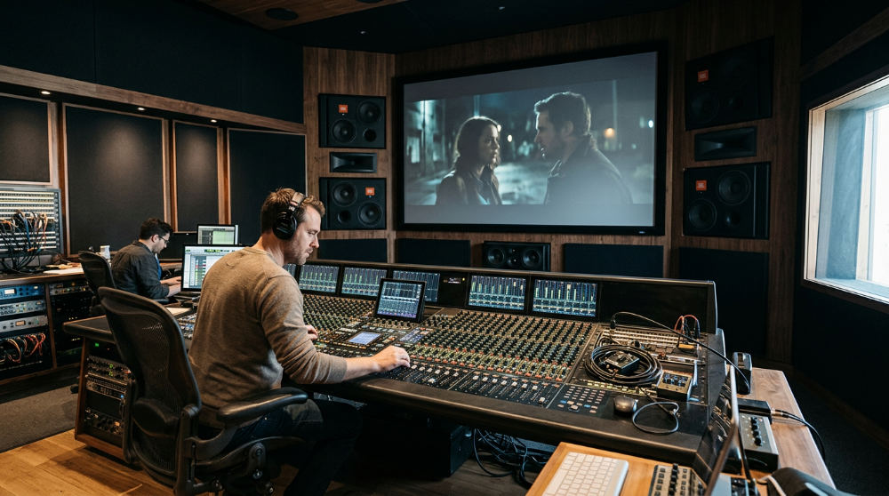 Dolby Atmos sound mixing stage for post production