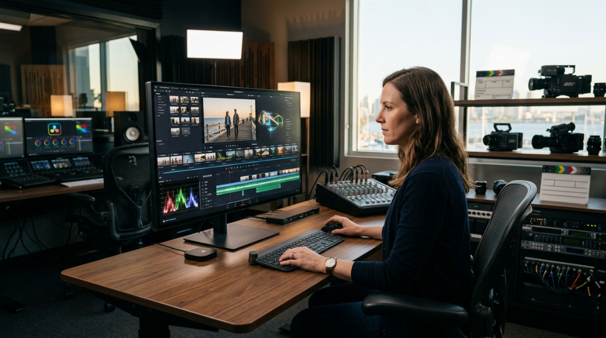 Professional screen capture software workflow in a modern studio