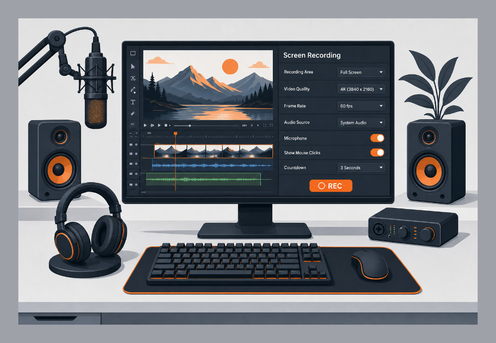 High-fidelity screen capture software settings on a 4K monitor
