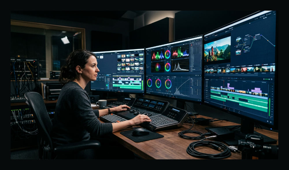 Post-production editing and motion graphics suite